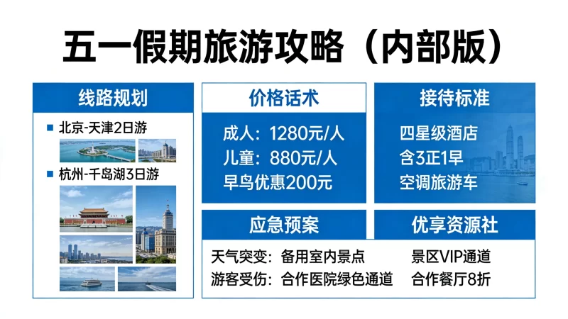 五一假期旅游攻略【旅行社内部版】线路规划 + 价格分层 + 渠道话术全案-优享资源社