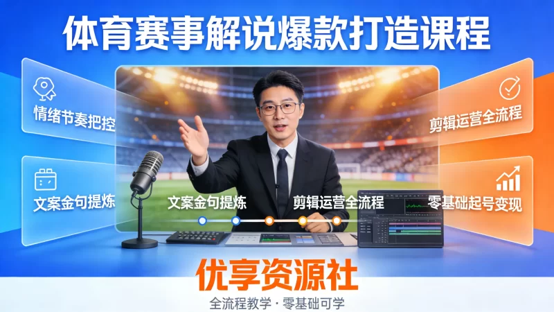 体育解说精品视频赛道实战课｜爆款解说 + 赛事剪辑 + 账号运营全流程-优享资源社